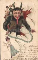 Krampus with ladies litho Emb. (EB)