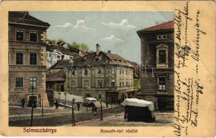 1918 Selmecbánya, Schemnitz, Banská Stiavnica; Kossuth tér, Singer Miksa szeszes italok raktár üzlete. Grohmann kiadása / square, shops (EB)