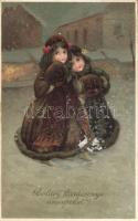 Christmas girls in fur litho (EK)