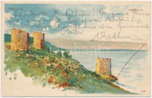 1903 Orsova, Al-Duna, Trikule, Háromtorony / tower ruins / Tricule. litho (EK)