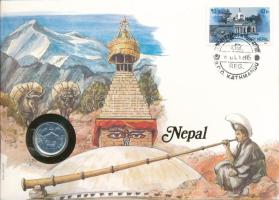 Nepál 1975. 5p felbélyegzett borítékban, bélyegzéssel, német nyelvű leírással T:XF Nepal 1975. 5 Paisa in envelope with stamp and cancellation, with German description C:XF