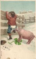 New Year pig attack litho