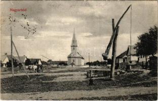 1921 Magyarbőd, Bőd, Bidovce (Kassa, Kosice); Fő tér, templom, ökörszekér, gémeskút. Nyulászi Béla kiadása / main square, church, oxen cart, shadoof (r)