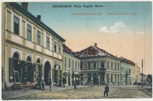 Gyergyószentmiklós, Gheorgheni; Kossuth Lajos tér, üzletek / Piata Regina Maria / square, shops (EK)