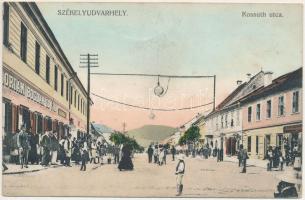 1915 Székelyudvarhely, Odorheiu Secuiesc; Kossuth utca, Florian Bogdán és Fia üzlete. Dragoman S. J. kiadása / street view, shops (fl)