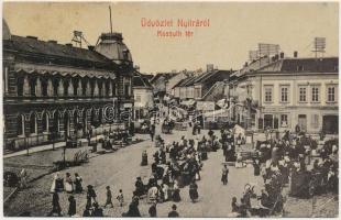 1909 Nyitra, Nitra; Kossuth tér, piac, Braun Vilmos és Einzinger József üzlete. W.L. 449. / square, market, shops (EB)