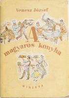 Venesz József: A magyaros konyha. Bp., 1965, Minerva Kiadó. Fekete-fehér és színes fotókkal illusztrálva. Kiadói egészvászon-kötés, szakadt, foltos kiadói papír védőborítóban, benne néhány kézírásos és újságkivágásos recepttel is.