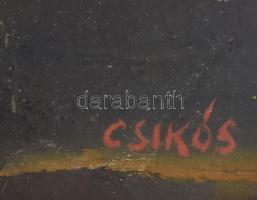 Csikós Miklós (1913 - 1988): Ádám utca. Olaj, karton, jelzett, keretben, kis sérüléssel a képen. 40x...