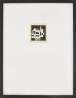 Ábrahám Rafael (1929-2014): Házak. Fametszet, papír, jelzett.,6x7 cm Üvegezett keretben