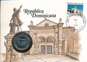 Dominikai Köztársaság 1987. 1/2P Cu-Ni érmés borítékon bélyeggel, bélyegzéssel, német nyelvű leírással T:UNC Dominican Republic 1987. 1/2 Peso Cu-Ni &quot;Carnation revolution&quot; in coin letter with stamp and calncellation, and with description in German C:UNC