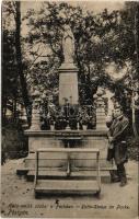 1917 Pöstyén, Piestany; Hála emlék szobor a Parkban. Lampl Gyula kiadása / monument (ázott / wet damage)