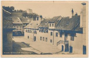 1910 Brassó, Kronstadt, Brasov; Szélespatak (Katalin utca), Fehértorony. Zeidner H. kiadása / Weisser Thurm / Str. Paul Richter / white tower, street view (EB)