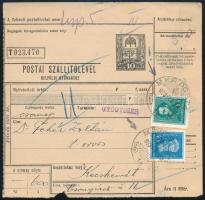 1933 Postai szállítólevél 2 bélyeggel, "M.KIR. POSTA 14"