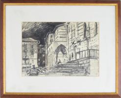 Azonosítatlan jelzéssel: Városrészlet. Filc, papír, Jelzett Üvegezett keretben 24x35 cm