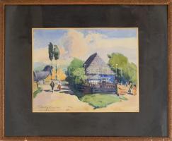 Pataky Sándor (1880-1969) Ház, kerttel. Akvarell, papír. Jelzett, keretben 18x25 cm