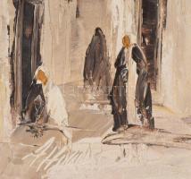 Olvashatatlan jelzéssel: Óváros. Olaj, vászon 28x16 cm. Jelzett, keretben