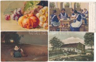 21 db RÉGI művész motívum képeslap vegyes minőségben / 21 pre-1945 art motive postcards in mixed quality