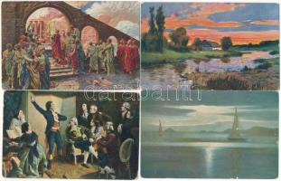 21 db RÉGI művész motívum képeslap vegyes minőségben / 21 pre-1945 art motive postcards in mixed quality