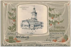 1902 Brassó, Kronstadt, Brasov; Rathaus. Fröhliche Weihnachten / Városház, Karácsonyi szecessziós üdvözlet. H. Zeidner kiadása / town hall, Christmas greeting. Art Nouveau