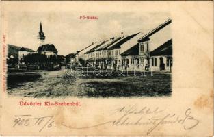 1902 Kisszeben, Sabinov; Fő utca, templom. Stehr Gusztáv kiadása / main street, church (fl)