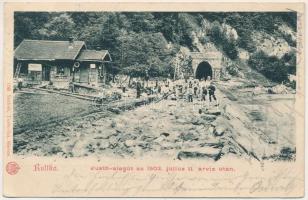 1910 Ruttka, Vrútky; Vágvölgyi vasútvonal, Justh alagút az 1903. július 11-ei árvíz után. Sochán 196. / railway line in the Váh valley, railway tunnel after the flood in 1903