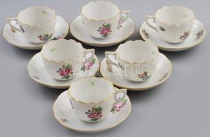 6 db Herendi Eton mintás mokkás csészék, aljjal. Kézzel festett, jelzett, hibátlan