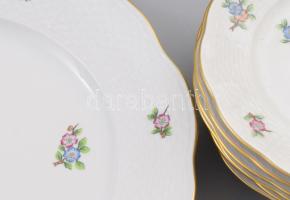 Herendi Eton mintás süteményes készlet. Hat személyes. Kézzel festett, jelzett, hibátlan d: 16 cm, 3...