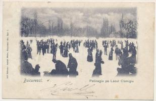 1900 Bucharest, Bukarest, Bucuresti, Bucuresci; Patinagiu pe Lacul Cismigu / ice skating rink, winter sport (Rb)