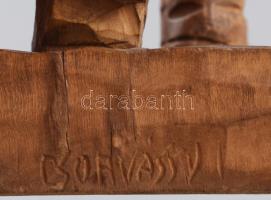 Csorvássy István (1912-1986): Favágó. Faragott fa, kopott, jelzett, m: 24 cm