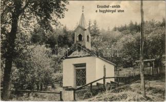 Hegybánya, Pjerg, Piarg, Siegelsberg, Stiavnické Bane (Selmecbánya, Banská Stiavnica); Erzsébet királyné (Sissi) emlék a hegybányai úton. Grohmann kiadása / Empress Elisabeth of Austria (Sisi) monument, chapel (fl)