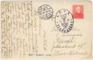 1938 Léva, Levice; bevonulás, magyar címer / entry of the Hungarian troops, coat of arms. Foto Ruszn...