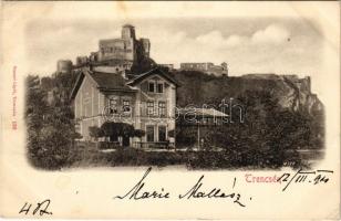 1900 Trencsén, Trencín; vár és a vasútállomás felvételi épülete. Gansel Lipót 130. / Trenciansky hrad / castle with railway station building (EK)