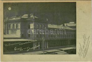 1900 Ivano-Frankivsk, Stanislawów, Stanislau; Bahnhof am Nacht / railway station at night (EK)