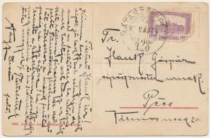 Pécsvárad, Vasútállomás, gőzmozdony, vonat. Anschau Antal kiadása + "BÁTASZÉK - PÉCS" vasú...