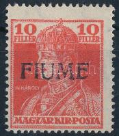 Fiume 1918 Károly 10f H.II. felülnyomással, Bodor vizsgálójellel