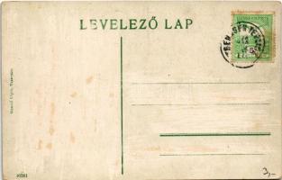 Trencsén, Trencín; vár este a híddal. Gansel Lipót kiadása / castle at night, bridge (Rb)