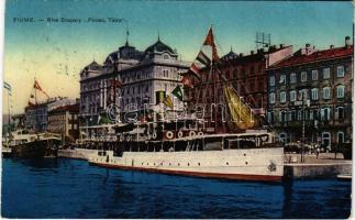 1917 Fiume, Rijeka; Riva Szapáry / kikötő, Alessandr Billitz üzlete, gőzhajó, "TÁTRA" egycsavaros tengeri személyszállító gőzhajó / port, steamships, shop