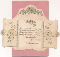 1901 Dombornyomott szecessziós virágos csipke hatású mechanikus üdvözlő képeslap / Lace effect mecha...