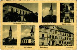 1943 Dombóvár, Állami polgári fiúiskola, római katolikus templom, Hősök emlékműve, evangélikus templom, református templom, gimnázium