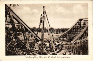 Deblin, Iwangorod, Ivangorod; Brückenschlag über die Weichsel. Aufnahme von Oberoffizial Niedermaier, Nr. 76. Jos. Drotleff Hermannstadt (Nagyszeben, Sibiu) 1915 / building a bridge on the Vistula river, WWI military