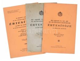 1933-1938 Az újpesti m. kir. állami fa- és fémipari szakiskola, ill. az újpesti I .számú m. kir. állami polgári fiúiskola értesítői, össz. 3 db, változó állapotban