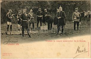 1901 Salutari din Romania, Gustare in timpul manevrelor de la Roman. Colectia Spada Seria A. No. 1. / Román katonai hadgyakorlat, ebédszünet / Romanian military maneuvers, lunch (fl)