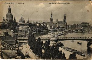 Dresden, Elbpartie, Carola- u. Augustusbrücke / riverside, bridges, tram (EM)