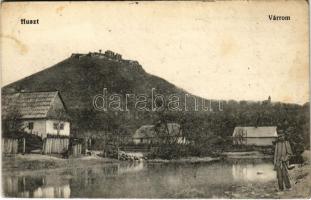 Huszt, Chust, Khust; várrom. Ausländer Ignác kiadása / castle ruins + &quot;K.u.K. Bahnhofkommando in Huszt&quot; (EB)