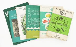 Vetőmagtermesztés és kertészeti témájú kiadványok, 6 db: A nagyüzemi uborkavetőmag-termesztés.; Házikertek zöldségfajtái.; Koródi László: A drazsírozott vetőmag és felhasználása a kertészeti termesztésben.; Égető János: Füvek.; Szalva Péter: A szentesi káposztafélék vetőmagtermesztési technológiája.; Vetőmag XII. évf. 3. sz. Vegyes állapotban.