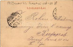 1903 Kecskemét, Városi színház és Szentháromság szobor. Gross Simon kiadása (fl)