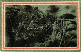 L'ora sospirata. Il Rancio in Trincea / WWI Italian military art postcard s: V. Polli (EK)