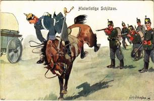 Hinterlistige Schützen / Austro-Hungarian K.u.K. military art postcard, humour. B.K.W.I. 335-9. s: Schönpflug (fl)