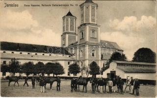 Jaroslaw, Jaroslau, Yareslov; Anna Kaserne, Reitende Batteriedivision No. 10. / Osztrák-magyar katonai laktanya. Hátoldalon Sempronia soproni szivarkahüvelygyár reklámja / Austro-Hungarian K.u.K. military barracks, Hungarian cigarette sleeve factory advertisement (fl)