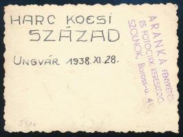 1938 Ungvár, harckocsi század, hátoldalon feliratozott fotó, 6,5×8,5 cm